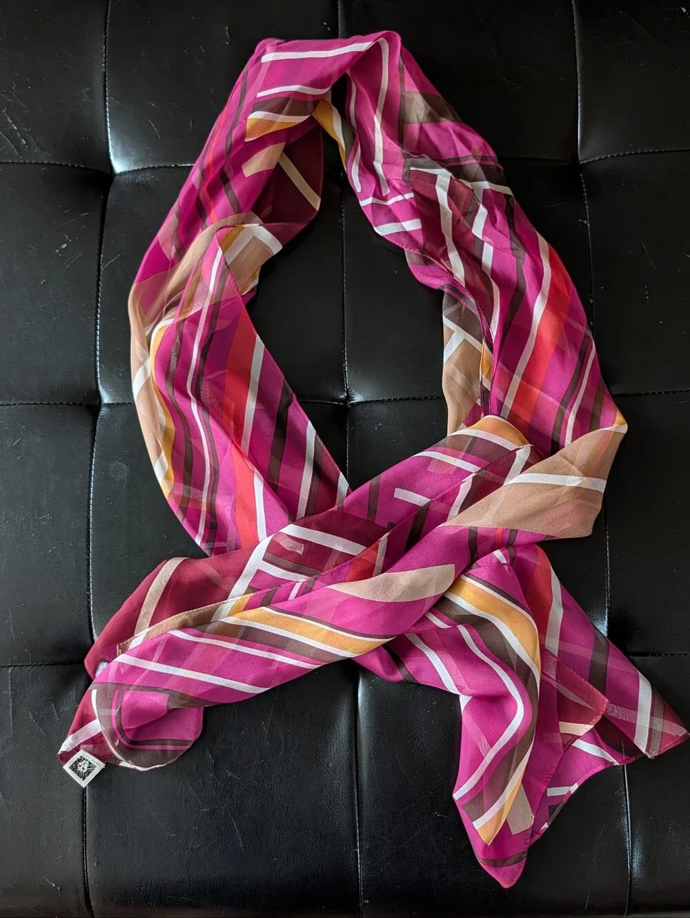 Anne Klein Fuchsia Striped Silk Wrap with Brown and White Accents